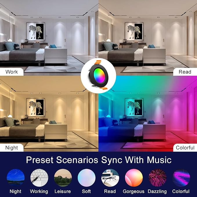 inShareplus 2 Inch Smart LED Recessed Lighting, 5W WiFi RGB Downlight, CCT 2700K-6500K Dimmable Color Changing Ceiling Light with LED Driver, Compatible with Alexa/Google Home, 120V, 10 Pack, Black