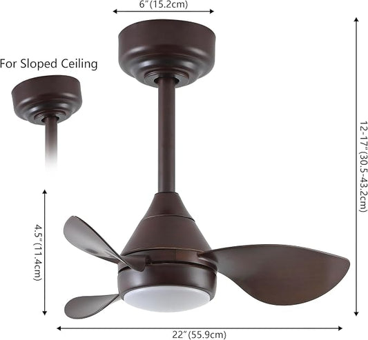 OVAL AIR AIR8000C Albini 22" Contemporary Minimalist 6-Speed Metal Mobile-App/Remote-Controlled Dimmable Smart Integrated LED Ceiling Fan for Living Room, Bedroom, Office, Olympic Dark Walnut