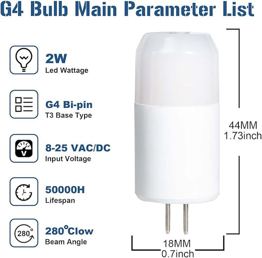 G4 Led Bulb 12V Low Voltage Landscape Lights 2w, T3 Halogen Bulb Led Replacement 2700k Warm White, G4 Bi Pin Led Bulb Ceramic Base for RV, Boat, Yacht, Courtyard, Landscape Path Lights, 1 Pack