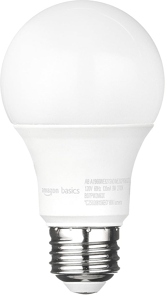 Amazon Basics A19 Dusk to Dawn Sensor LED Light Bulb, 60W Equivalent, 9W Energy Efficient, E26 Standard Base, Soft White 2700K, Non-Dimmable, 10,000 Hour Lifetime, Porch, 2-Pack