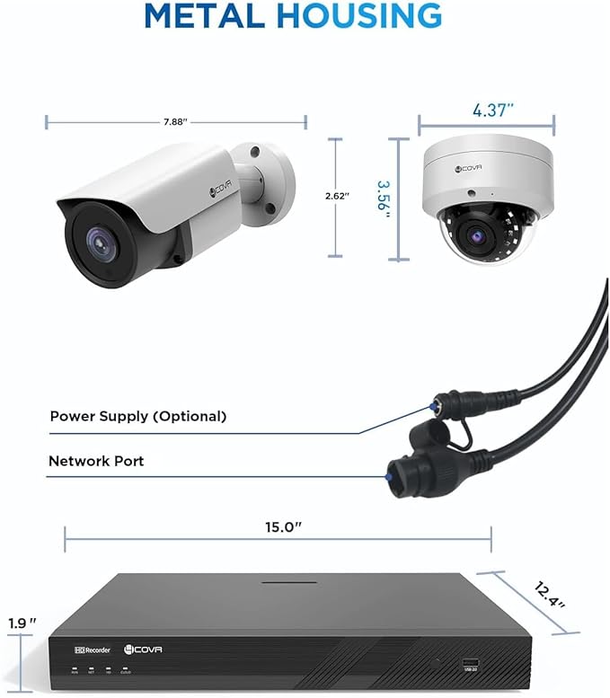 4COVR PoE 16 Camera Security System for Business, AI Human Vehicle Detection, 8 Dome IK10 Vandal-Proof 8 Bullet 5MP Wired IP Camera IP67, Remote Access, 16 Channel 4K NVR with 4TB HDD, LYH54A5M1616