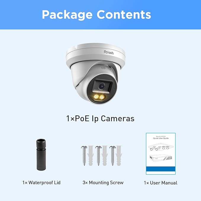 5MP PoE IP Dome Camera Outdoor, Wired Home Indoor Security Turret Camera, 2.8mm Lens 110° Wide Angle, Built-in Mic, AI Person Detection, Smart Color Night Vision, 24/7 Recording, PD93BA1-5MD