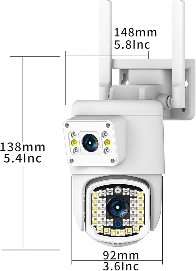Dual Lens Outdoor PTZ Security Camera,4MP WiFi Surveillance Camera with Night Vision, Motion Detection, Human Tracking & Detection, 355°View, SD/Cloud, 24/7 Record, White,