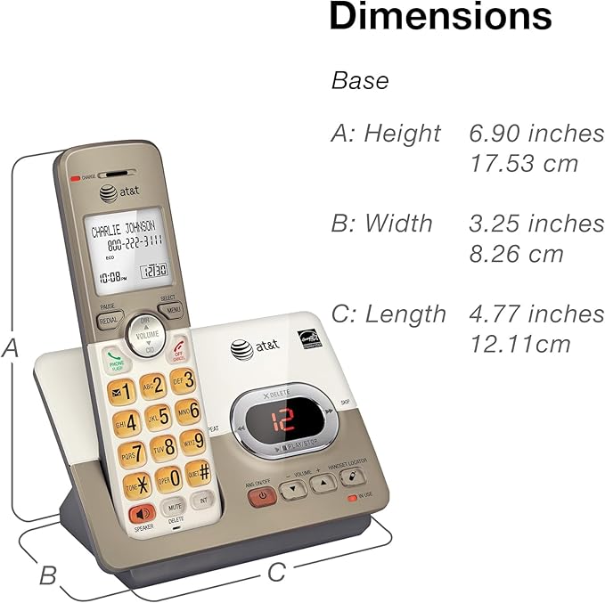 AT&T EL52413 4-Handset Cordless Phone with Digital Answering System, Extra-Large Backlit Keys, Caller ID/Call Waiting, DECT 6.0, Speakerphone – Light Champagne
