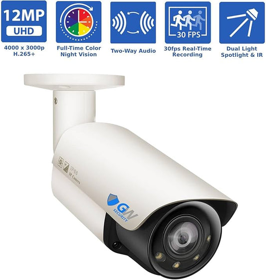 GW Security 32 Channel UltraHD 6K 12MP @ 30FPS Realtime PoE Security Camera System with 32 x 12MP IP Full-Time Color Night Vision Outdoor/Indoor Smart AI Bullet Cameras, 10TB Hard Drive