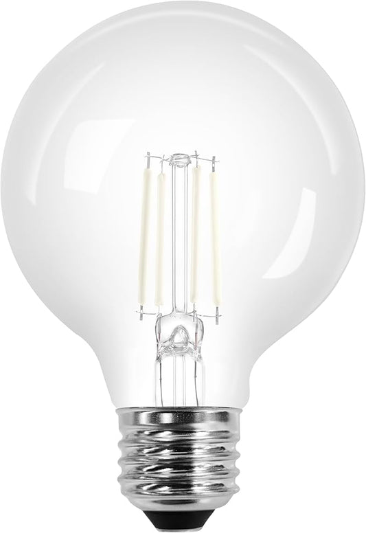 Sylvania G25 Clear Globe LED White Filament Bulb, 5W, Dimmable, 500 LMS, Medium Base, 5000K, Daylight - 2 Pack (42177)