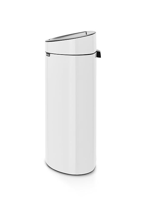 Brabantia Press-Top Kitchen Trash Can with Flat Back | White | 10.6 Gallon / 40L | Home Trash Can with Soft-Touch Stay-Open Lid & Removable Inner Bucket | Fits Flat Against Walls | + Trash Bags