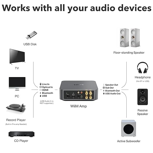 WiiM Amp: Multiroom Streaming Amplifier | Compatible with AirPlay, Google Cast, Alexa | HDMI, Voice Control | Stream from Spotify, Amazon Music, Tidal & More | Space Gray
