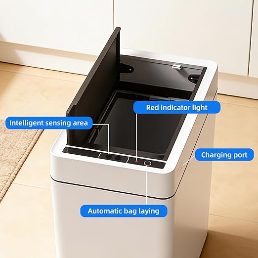 2.7 Gallon Slim Bathroom Touchless Trash Can, Automatic Smart Trash Can with Auto Bagging System, Sensor Lid Waste Bin for Bedroom, Office & RV, White