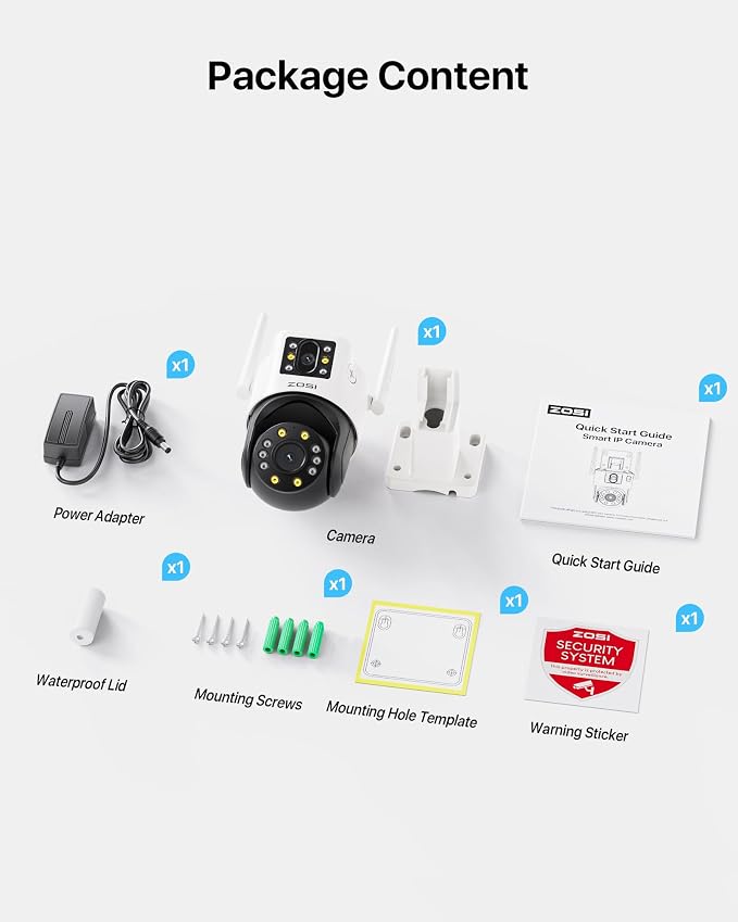 ZOSI C298 4MP PT Camera Outdoor, Dual-Lens (2 x 2MP) Wired WiFi Camera