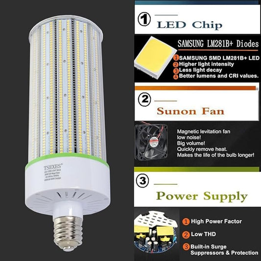 TSEXES 1000W Equivalent LED Corn Bulb, 300W E39 Mogul Base,42,000 Lumen Replacement Metal Halide/HID/HPS,5000K Daylight for Garage Warehouse Parking Light