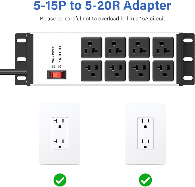 CCCEI 2PCS 12 Gauge Heavy Duty Power Strip, 8 Ports. Silver, 6FT.