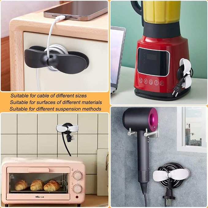 SisBroo Cord Organizer for Appliances, 4PCS Kitchen Appliance Cord Winder Cable Organizer, Cord Holder Cord Wrapper for Appliances Stick on Pressure Cooker, Mixer, Blender, Coffee Maker, Air Fryer