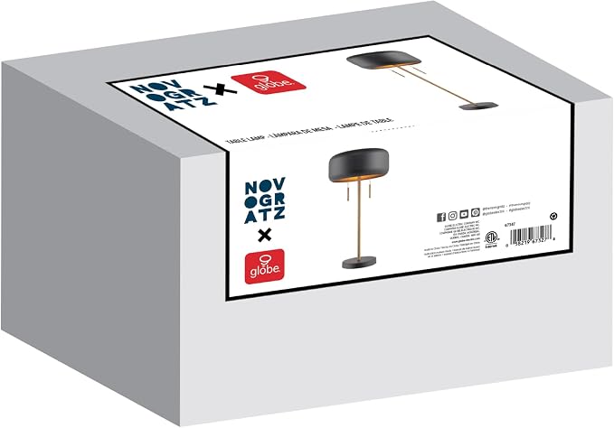 Globe Electric x Novogratz 67347 22" 2-Light Table Lamp, Metallic Dark Gray, Dual Pull Chain Switch, Modern Lighting for Bedroom or Office, Ambient Home Decor, Nightstand Essential