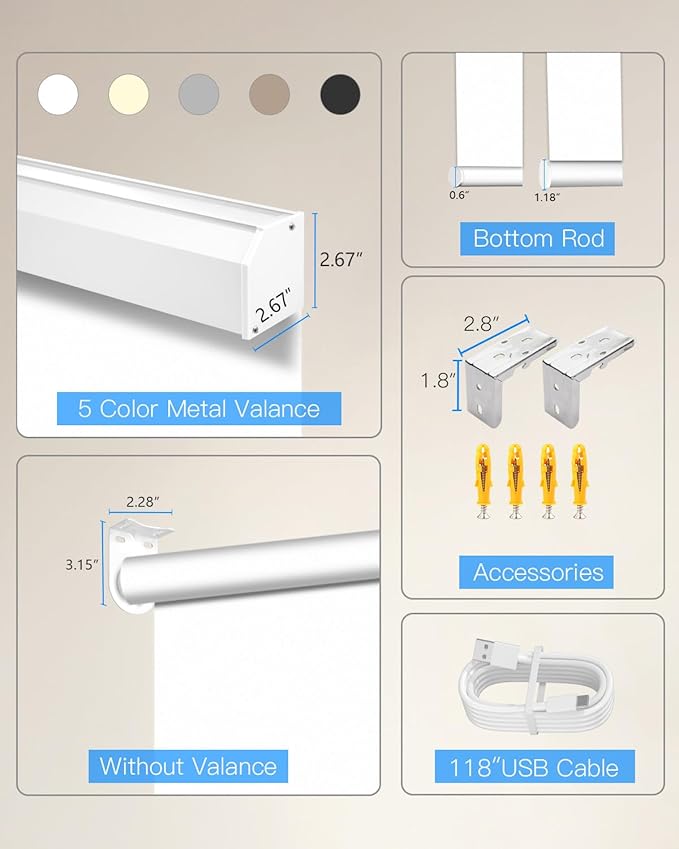 Tokblind Motorized Roller Shade with Remote Control, Blackout Electric Shade for Windows Compatible with Alexa Google via Hub, Rechargeable Smart Window Blind for Home Office (Vinyl White)