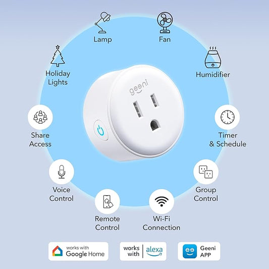 Geeni Dot Plug, 2.4 GHz Wi-Fi, Fire-Resistant, Schedule & Timer, 1-Pack | Compatible with Alexa and Google Home, schedule and automate power