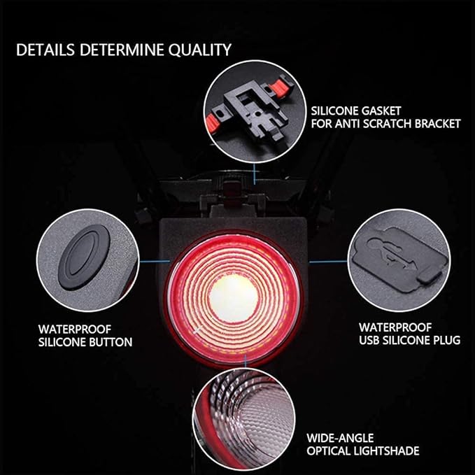 G Keni Smart Brake Sensing Rear Bike Lights, Auto Light Sensing Bike Tail Light, IPX6 Waterproof, Ultra Bright LED Taillights, Rechargeable Safety Road Back Bicycle Lights for Night Riding