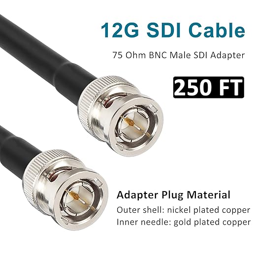 XRDS -RF 12G SDI Cable 250FT, SDI Video Cables 3G/6G/12G 75ohm BNC Male Cable Supports HD-SDI/3G/6G-SDI/4K/8K for Video Security Camera SDI Converter