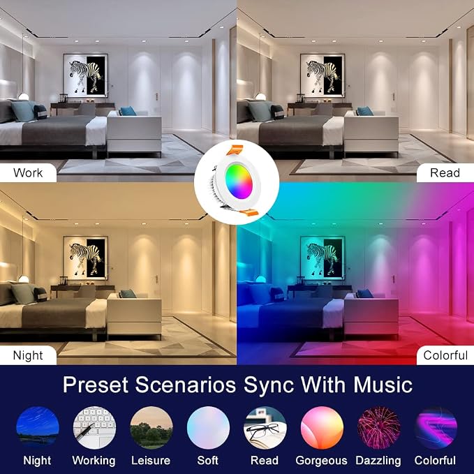 inShareplus 2 Inch Smart LED Recessed Lighting, 5W WiFi RGB Downlight, CCT 2700K-6500K Dimmable Color Changing Ceiling Light with LED Driver, Compatible with Alexa and Google Home, 120V, 6 Pack