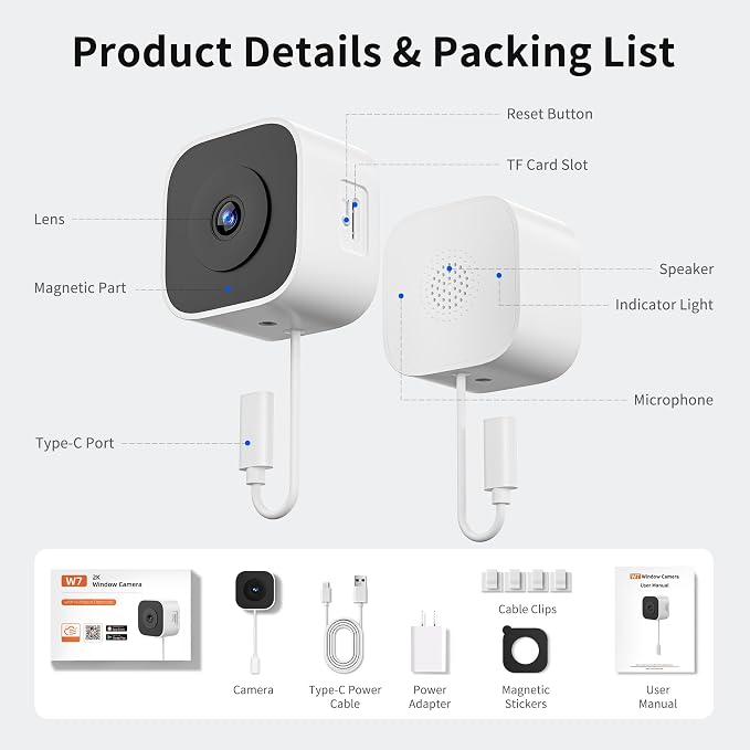 2K No-Drill Window Camera, 2.4GHz & 5GHz WiFi Window Cameras for Home Security, Anti-Glare, Magnetic Mounted, Color Night Vision, 24/7 Recording, Human & Motion Detection, Works with Alexa