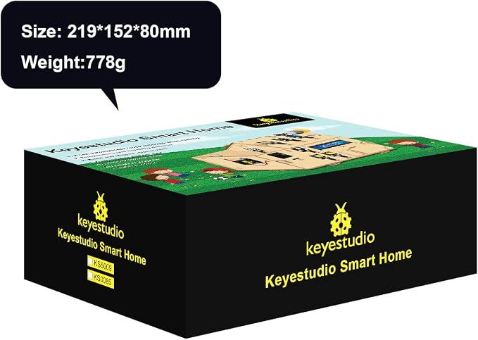 KEYESTUDIO IOT ESP32 Smart Home Starter Kit for Arduino and Python,Electronics Home Automation Coding Kit, Wooden House DIY Sensor Kit,STEM Educational Set for Adults Teens 15+