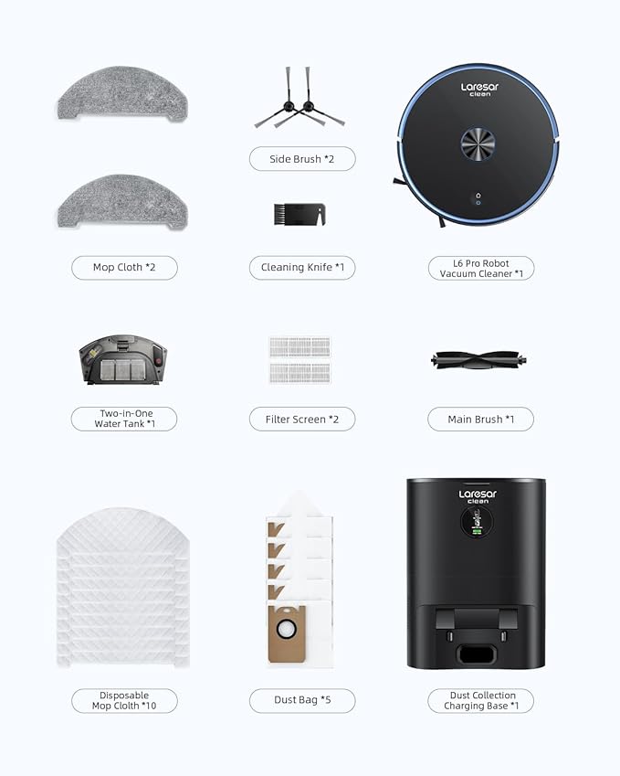 Laresar Clean Robot Vacuum and Mop Combo, 3500Pa Robotic Vacuum with 3.5L Self Emptying Station, 250 mins Runtime, LIDAR Navigation, WiFi/APP/Alexa Control, Ideal for Pet Hair, Carpet and Hard Floor