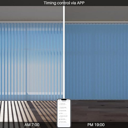 Motorized Sheer Vertical Blinds Compatible with Alexa Google Home, Light Filtering Smart Vertical Blind Sliding Door Blinds Remote Control Blinds for Sliding Glass Door Customize (Blue)