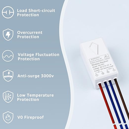 NineLeaf Wireless Light Switch and Receiver Kit, No Wiring Remote Control Wall Switch, 1300FT RF Range Expandable Switches,Ceiling Lights, Fans, Lamps & Outdoor Sheds,1000W LED(2Switches 3Receivers)