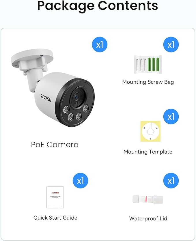 ZOSI 4K PoE Add on Security PoE Camera,8MP CCTV Weatherproof Indoor Outdoor Bullet Surveillance Camera,One-Way Audio,100ft Night Vision,Human Vehicle Detection,Only Compatible with ZOSI 4K POE NVRs