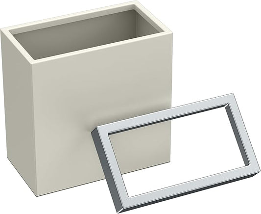 Gatco Modern Rectangle Wastebasket, Matte Pearl and Chrome Combo - Stainless Steel Trash Can with Removable Lid, Leakproof, 3 Gallon Capacity for Bathroom, Bedroom, Kitchen, or Office