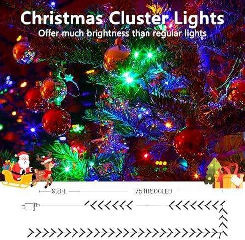 BHCLIGHT 75FT 1500LED Cluster Christmas Lights with Remote, Multicolor
