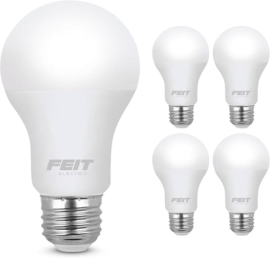 Feit Electric A19 LED Light Bulbs, 60W Equivalent, Non-Dimmable, 800 Lumens, E26 Standard Base, 2700k Soft White, 80 CRI, 10 Year Lifetime, Energy Efficient, 4 Pack, A800/827/10KLED/4