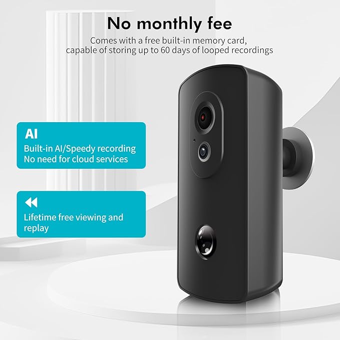 Outdoor Camera Wireless WiFi,AA Battery Operated Home Security Camera, Operates to -20°C, 1 Year Battery , Built in SD and AI, No Subscription ,Cloud-Free, Outdoor Surveillance:Do it Yourself(16, GB)