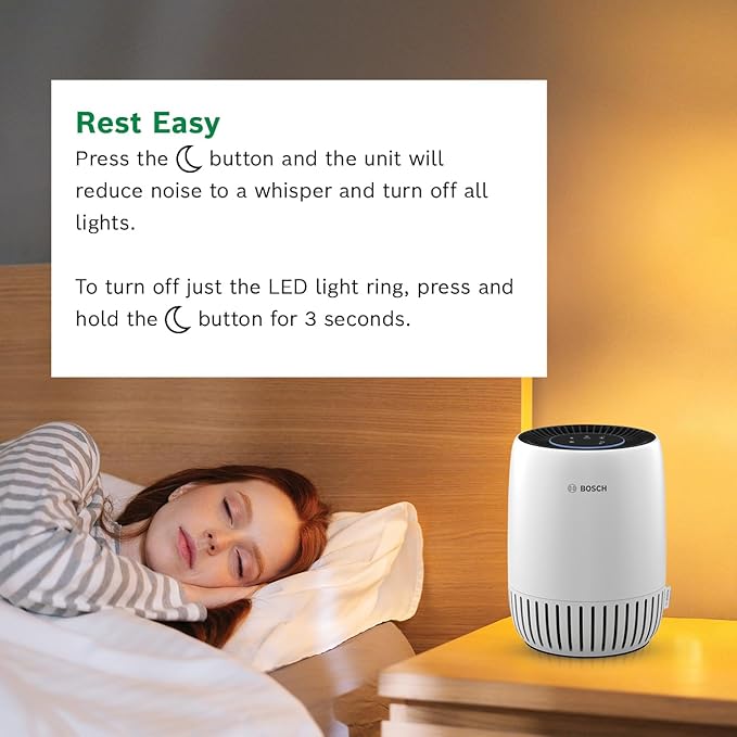 BOSCH Air Purifier for Home, Small Spaces (Covers, 500-sq ft), 2-in-1 Filter for Pollen, Smoke, Dust, Dander, Outdoor Pollution, Odors, Air 500, White