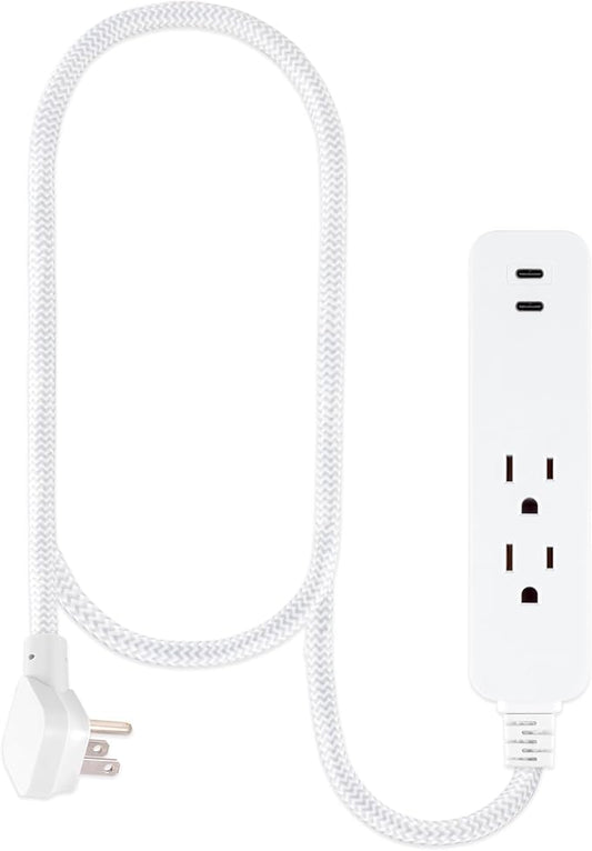 GE 2 USB C Extension Cord Power Strip, 2 Outlets, 4 Ft Braided Cord (Pack of 5)