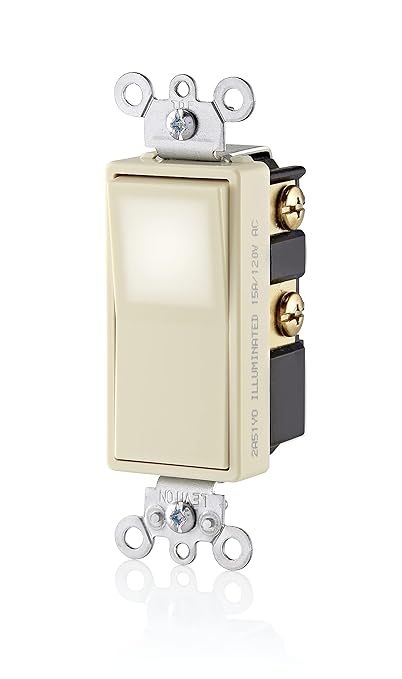 Leviton 15 Amp, 120/277 Volt, Decora LED Illuminated Rocker Single 4-Way AC Quiet Switch, Residential Grade, Grounding, L5614-2T, Light Almond