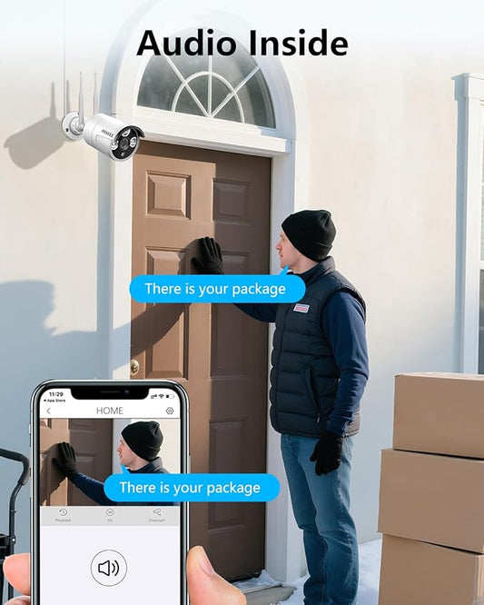 (2026 Update) Wireless WiFi Outdoor Security Camera System, IP67 Waterproof Dual Antenna Cameras, Audio Recording, Night Vision, No Monthly Fee, Home NVR System