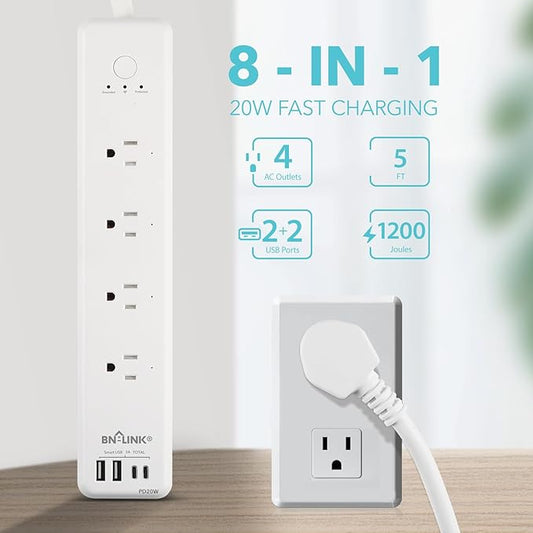 BN LINK Smart Plug Power Strip,Surge Protector with 4 Individually Controlled Smart Outlets, 4 USBs (incl. 20W USB-C), Compatible with Alexa and Google Home