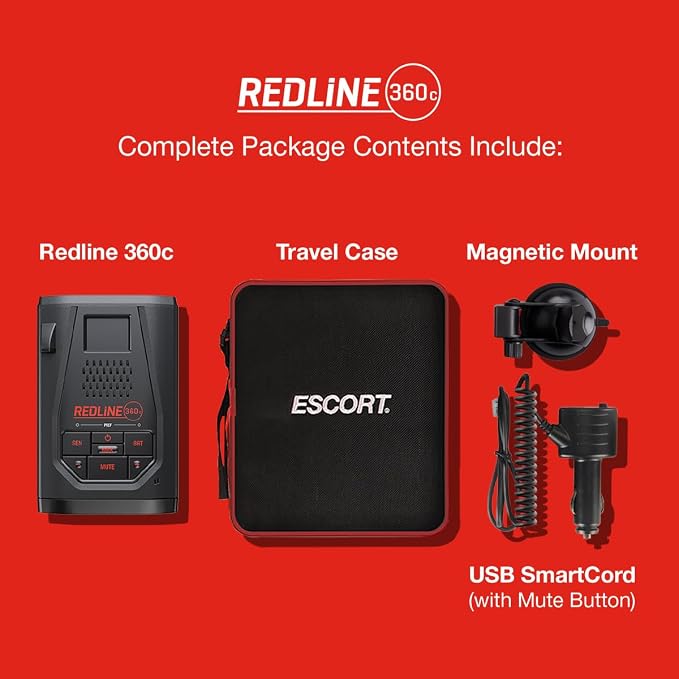Escort Redline 360c Plug and Play Radar Detector, Extreme Range