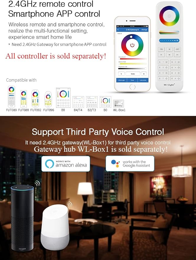 LGIDTECH FUT105 Miboxer RGBWW 12W Smart 2.4GHz RF LED Light Bulb RGB+CCT Color Changing,Color Temperature Adjustable,Memory Function,Smartphone Control via WL-Box2 Gateway (Sold Separately)