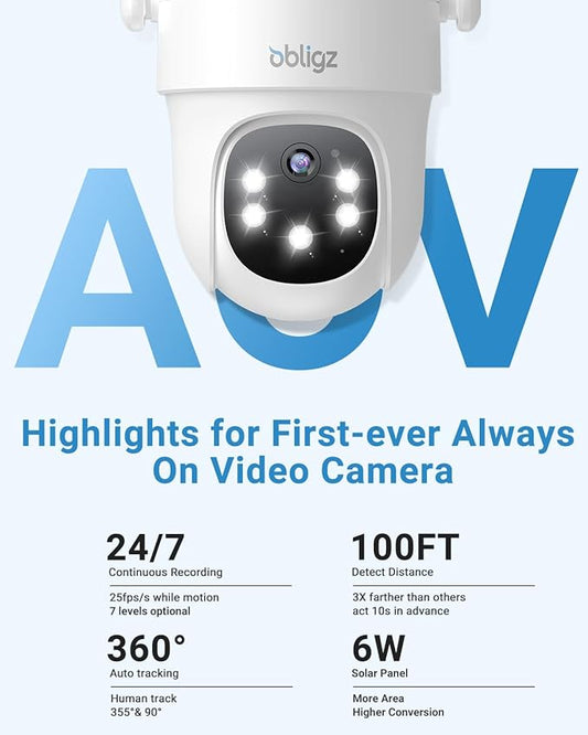 Solar Camera Security Outdoor - AOV 24/7 Recording Security Cameras Wireless Outdoor with 360° View, Human Auto Tracking, 2K Night Vision, Compatible with Alexa/Google Assistant (2 Pack)