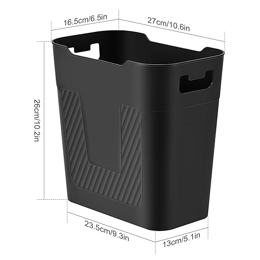 Cute Small Black Trash Can Wastebasket 2.9 Gallon Plastic Garbage Can Waste Basket for Narrow Spaces Bathrooms Laundry Room Kitchens Offices Kids Rooms (Black)