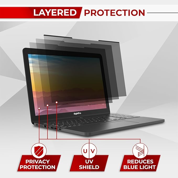 SightPro Magnetic Laptop Privacy Screen 16 Inch 16:10 - Patented Removable Laptop Privacy Filter Shield and Protector