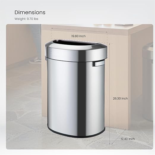 Home Zone Living 18 Gallon Commercial Trash Can with Removable Open Top Lid
