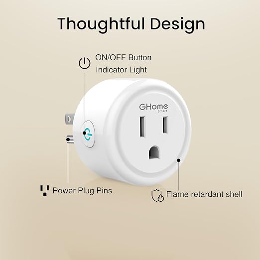 GHome Smart Plug Matter 15A, WiFi Smart Plugs Compatible with Alexa, Apple Home, Siri, Google, SmartThings, Smart Outlet Timer with APP Remote Control, 2.4GHz Wi-Fi Only, ETL FCC Listed
