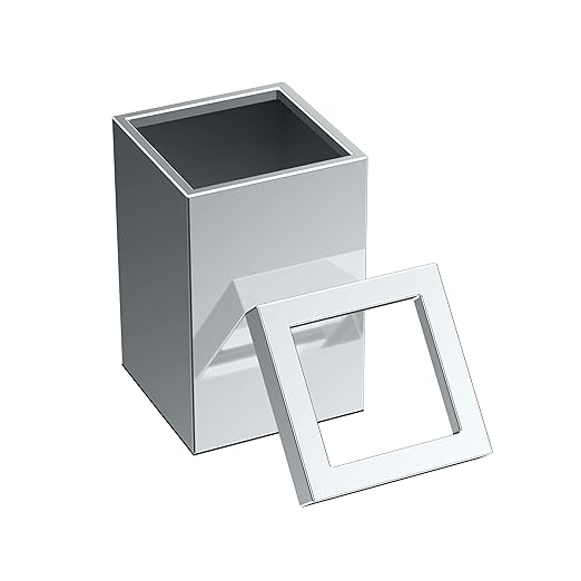 Gatco Small Bathroom Trash Can With Lid, Square 3 Gallon Stainless Steel Wastebasket, Under Sink, Chrome, For Bathroom, Bedroom, Office (1913)