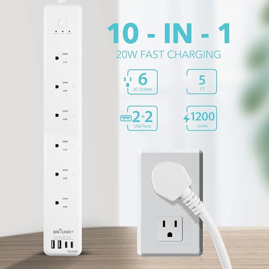 BN LINK Smart Plug Power Strip,Surge Protector with 6 Individually Controlled Smart Outlets, 4 USBs (incl. 20W USB-C), Compatible with Alexa and Google Home