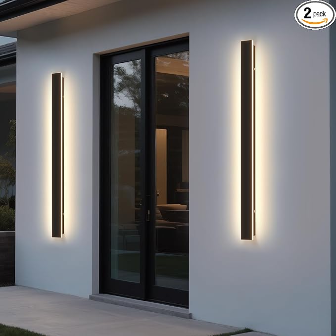 Modern Outdoor Wall Lights, 31.5Inch Black LED 3000K IP65 Waterproof Outdoor Linear Wall Sconces Exterior Lighting Fixture Porch Wall Light for House, Front Door, Garage (2Pack)