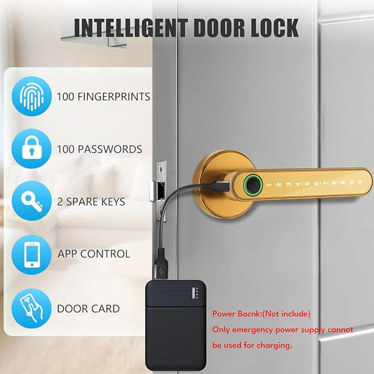 Smart Door Lock with Knob, Keyless Entry Door Locks with Handle, Fingerprint Door Knob for Bedroom/Front Door/Apartment,Generate Passcode Gold
