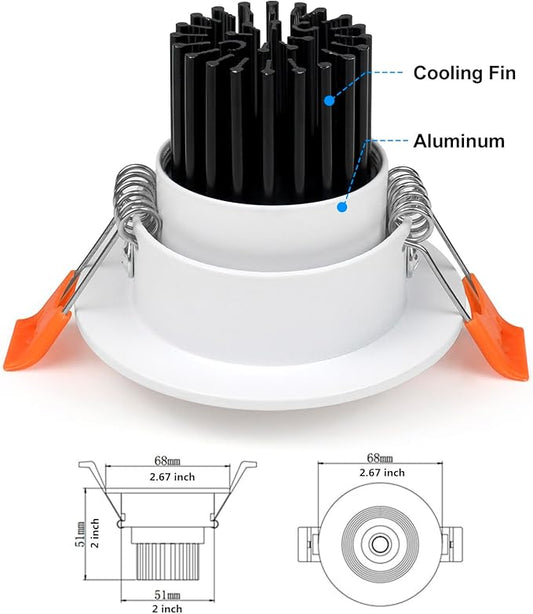 LightingWill 2inch LED Dimmable Downlight, 3W COB Recessed Ceiling Light, Ultra Warm White 2700K, CRI80, 25W 220LM Halogen Bulbs Equivalent, White (20 Pack)